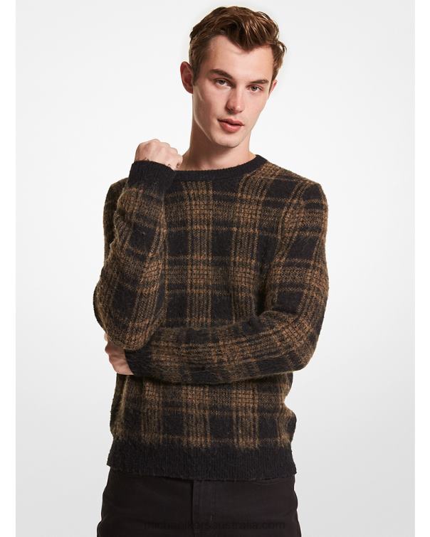 Men Black 4T06F3062 Plaid Brushed Knit Sweater Michael Kors