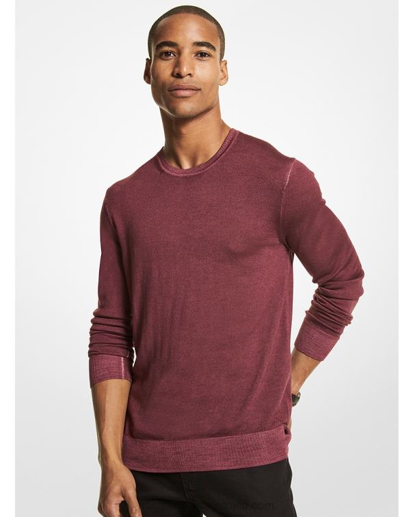 Men Merlot 4T06F3056 Washed Merino Wool Sweater Michael Kors