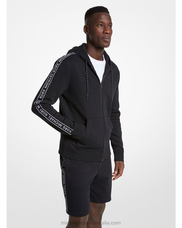 Men Black 4T06F2978 Logo Tape Cotton Blend Zip-Up Hoodie Michael Kors