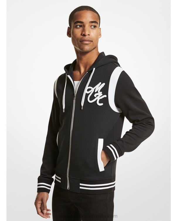 Men Black 4T06F3001 Embroidered Jersey Zip-Up Hoodie Michael Kors