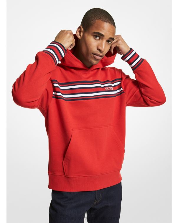 Men Crimson 4T06F2939 Striped Cotton Blend Hoodie Michael Kors