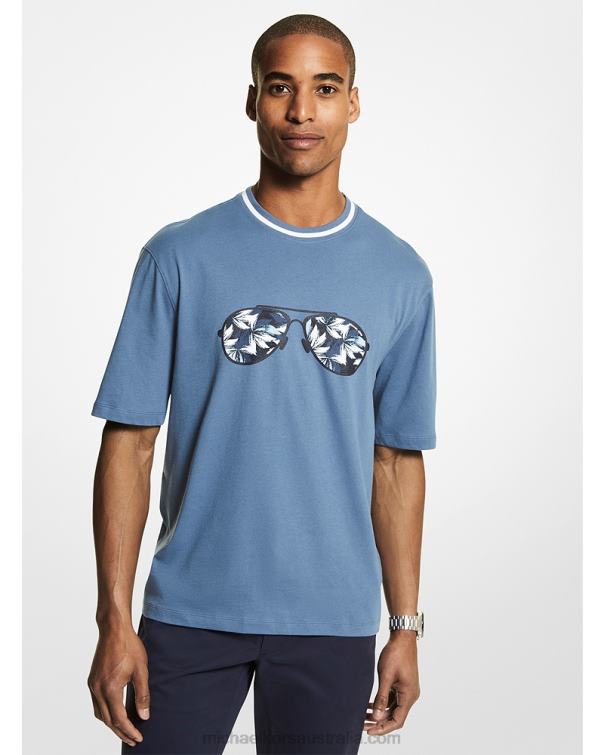 Men Dk Chambray 4T06F2980 Floral Aviator Cotton T-Shirt Michael Kors