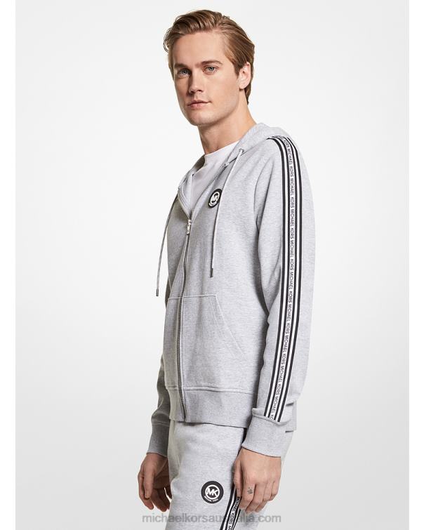 Men Heather Grey 4T06F2934 Logo Tape Cotton Blend Zip-Up Hoodie Michael Kors