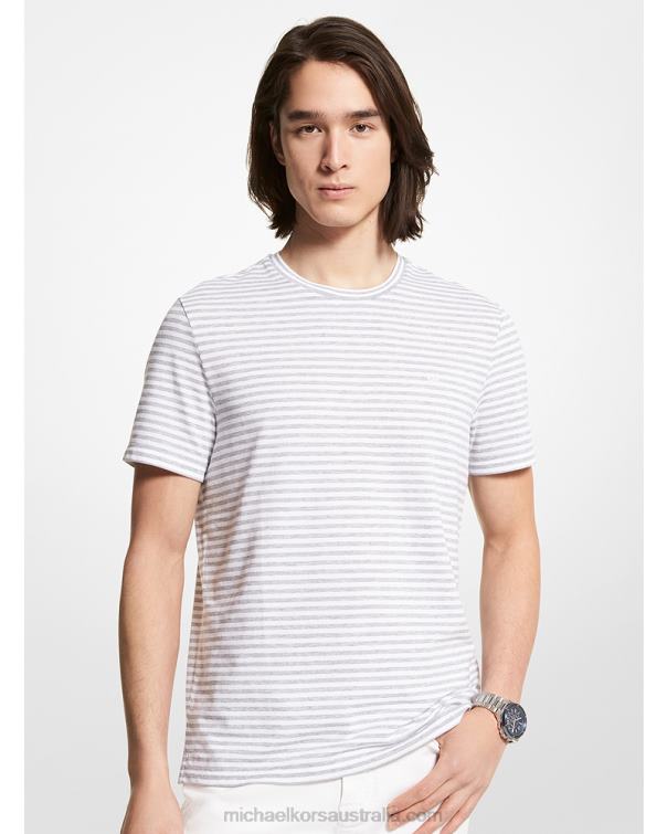 Men Heather Grey 4T06F2949 Striped Textured Cotton T-Shirt Michael Kors