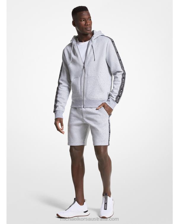 Men Heather Grey 4T06F2977 Logo Tape Cotton Blend Zip-Up Hoodie Michael Kors