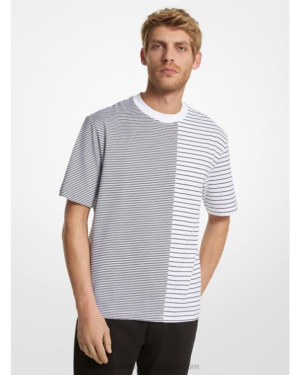 Men White 4T06F2926 Striped Cotton T-Shirt Michael Kors