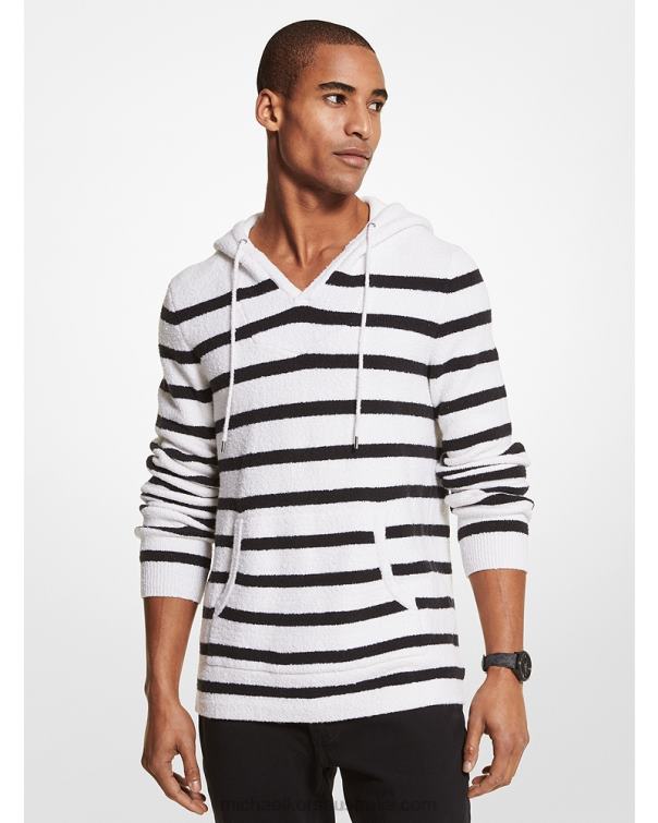 Men White 4T06F2983 Striped Textured Stretch Cotton Hoodie Michael Kors