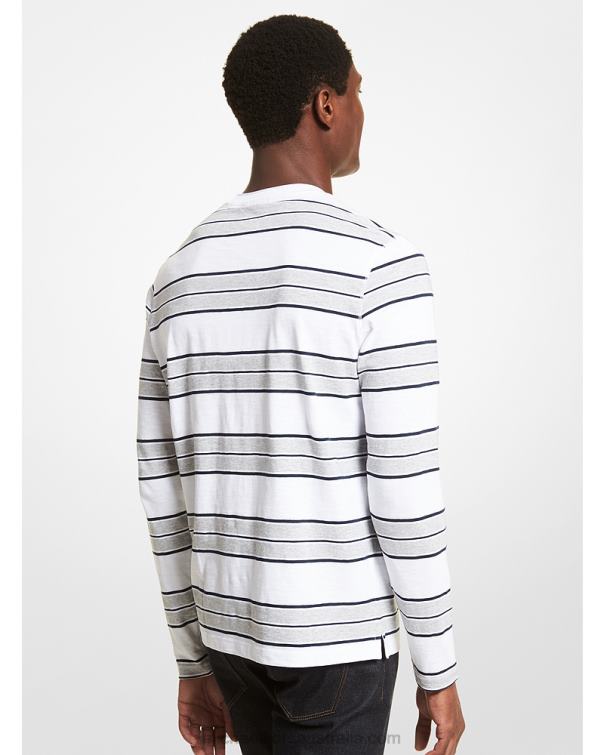 Men White 4T06F3020 Striped Cotton Jersey Shirt Michael Kors