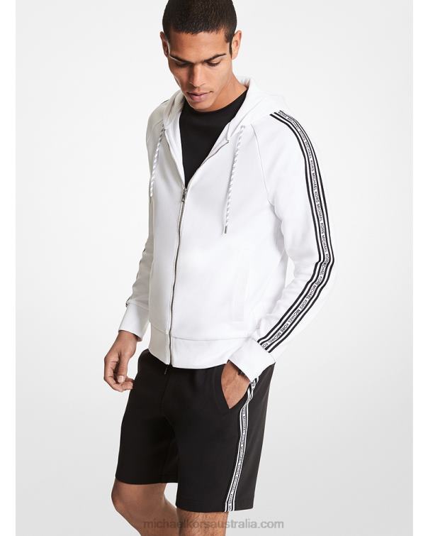 Men White 4T06F3029 Logo Tape Cotton Blend Zip-Up Hoodie Michael Kors