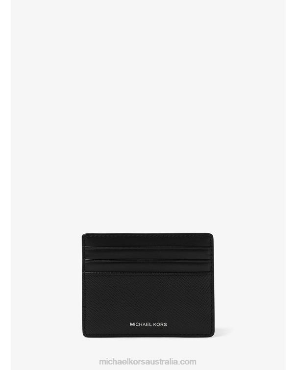 Men Black 4T06F3242 Harrison Crossgrain Leather Tall Card Case Michael Kors
