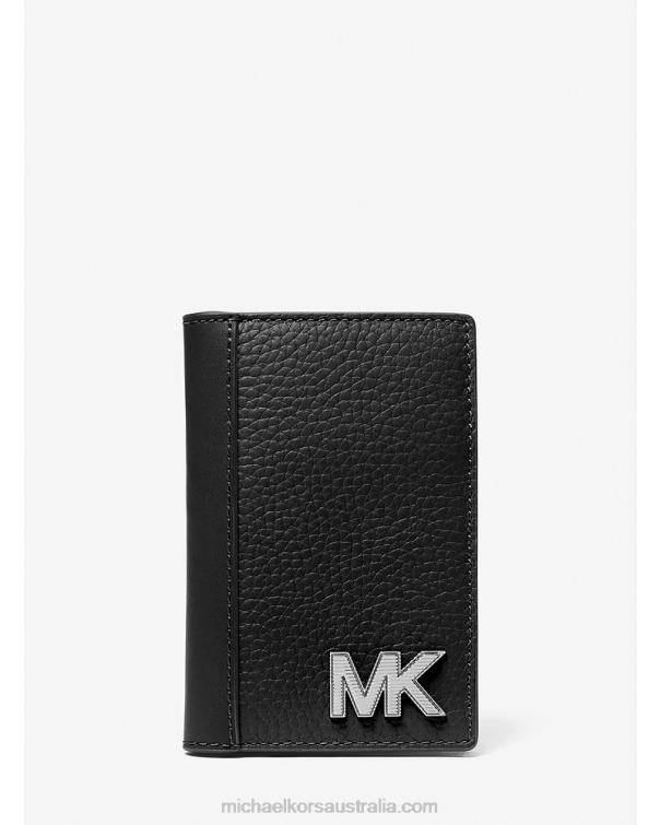 Men Black 4T06F3247 Hudson Pebbled Leather Card Case Michael Kors