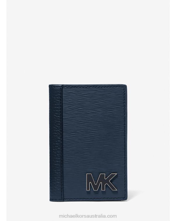 Men Navy 4T06F3248 Hudson Leather Card Case Michael Kors