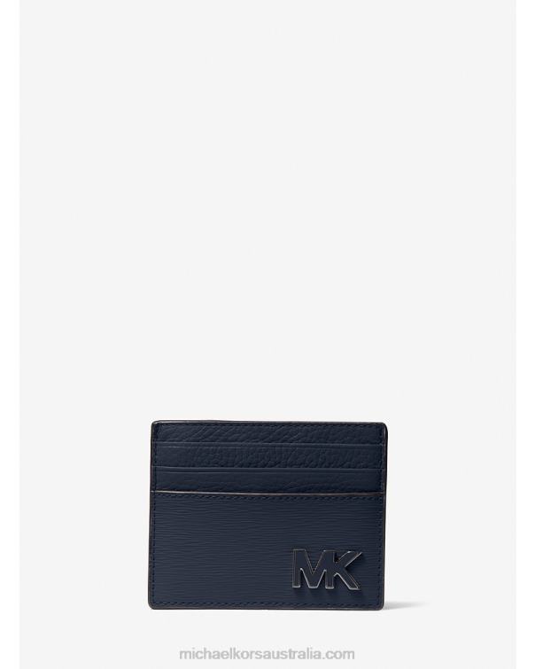 Men Navy 4T06F3259 Hudson Leather Card Case Michael Kors