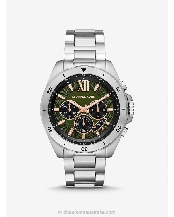 Men Silver 4T06F3294 Oversized Brecken Watch Michael Kors