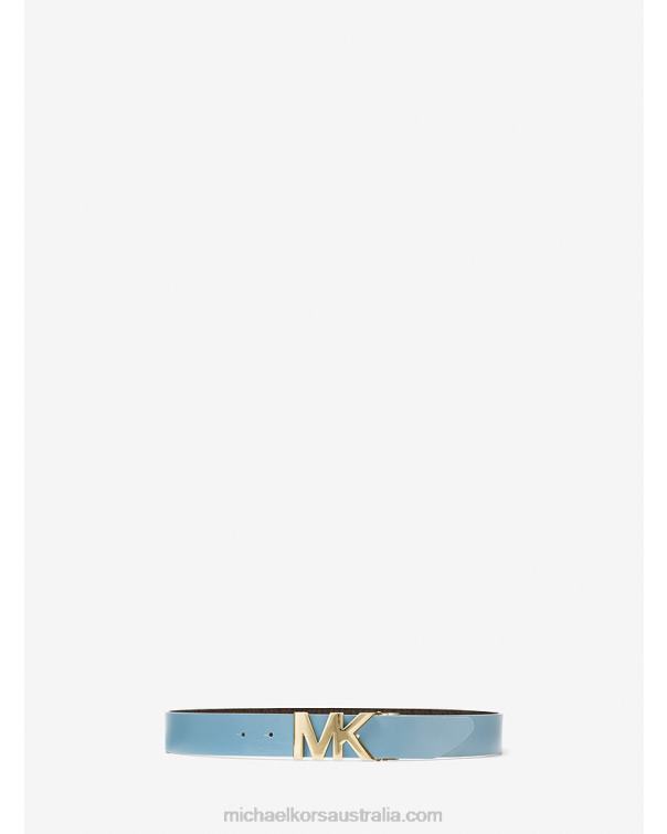 Women Brown/Chambray 4T06F2693 Reversible Logo and Leather Waist Belt Michael Kors