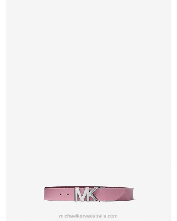 Women Merlot/Royal Pink 4T06F2690 Reversible Logo and Leather Waist Belt Michael Kors