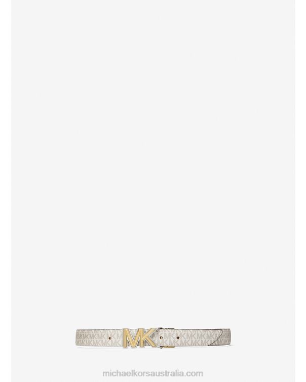 Women Vanilla/Camel 4T06F2715 Reversible Logo and Leather Waist Belt Michael Kors