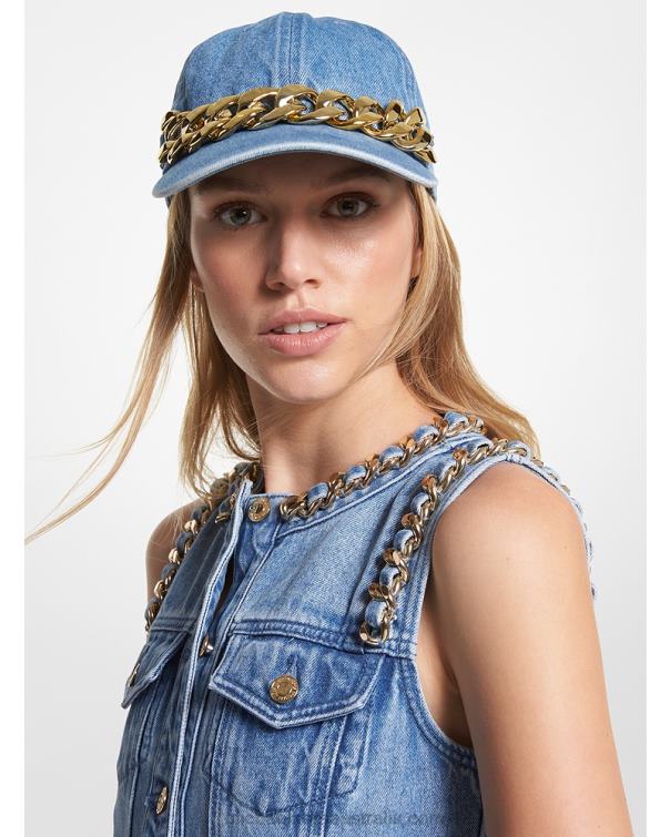Women Angel Blue Wash 4T06F2736 Embellished Denim Baseball Hat Michael Kors