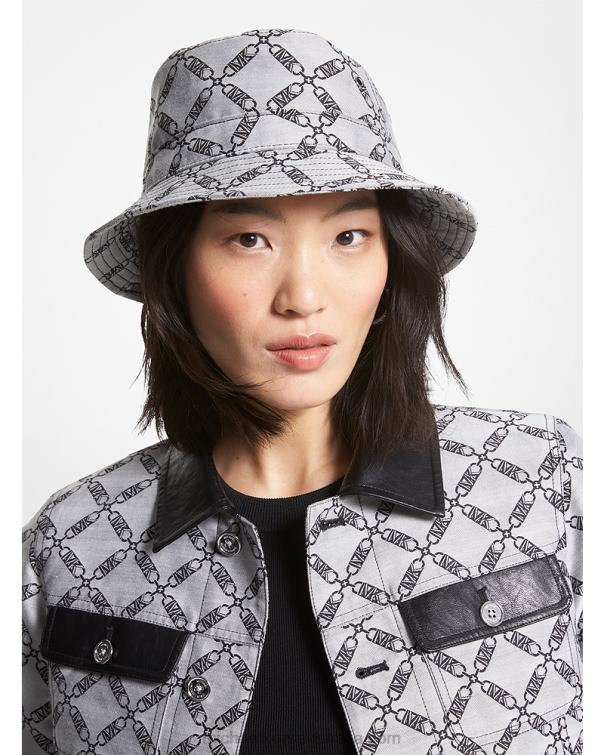 Women Black 4T06F2735 Empire Logo Jacquard Bucket Hat Michael Kors
