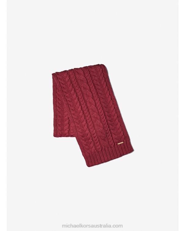Women Dark Ruby 4T06F2755 English Cable Knit Scarf Michael Kors
