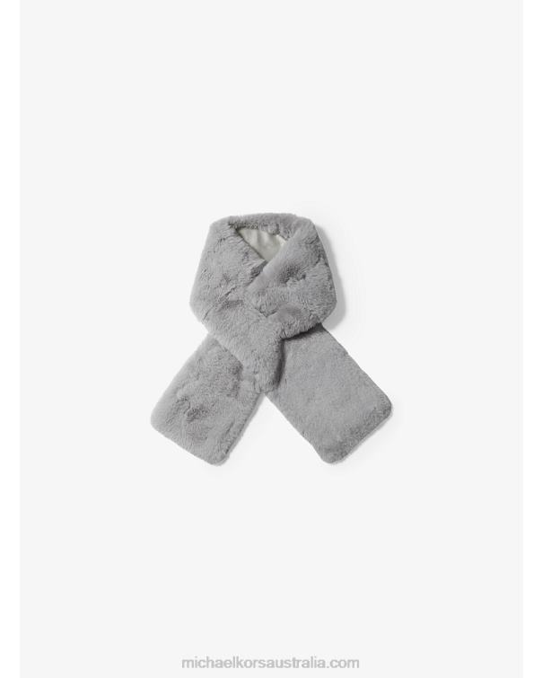Women Grey 4T06F2769 Faux Fur Pull-Through Scarf Michael Kors