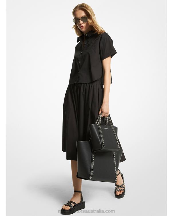 Women Black 4T06F379 Stretch Organic Cotton Poplin Cropped Shirt Michael Kors