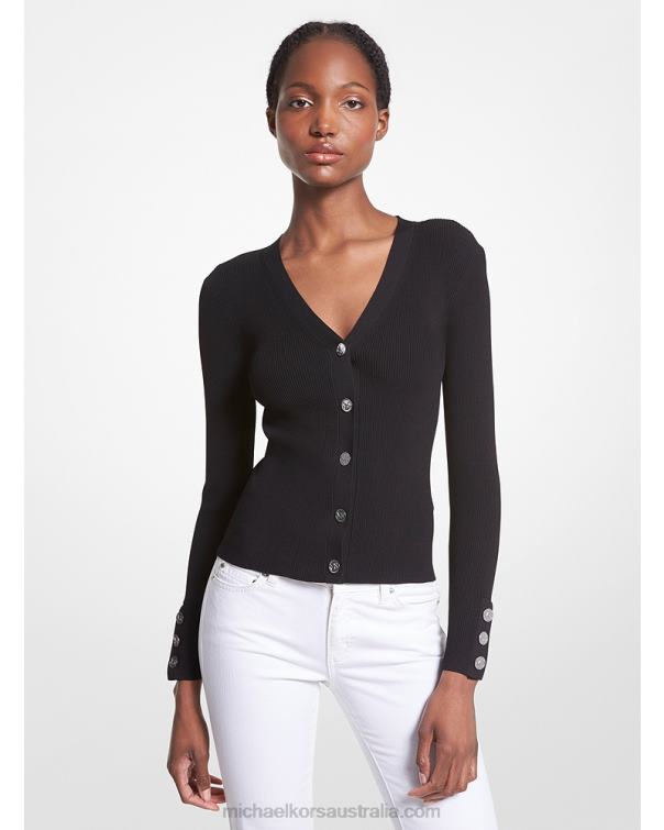 Women Black 4T06F402 Ribbed Stretch Knit Cardigan Michael Kors