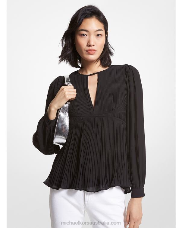 Women Black 4T06F449 Pleated Georgette Blouse Michael Kors
