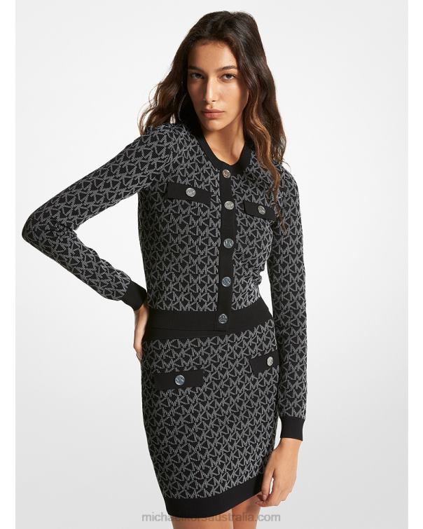 Women Black/White 4T06F420 Logo Jacquard Cardigan Michael Kors