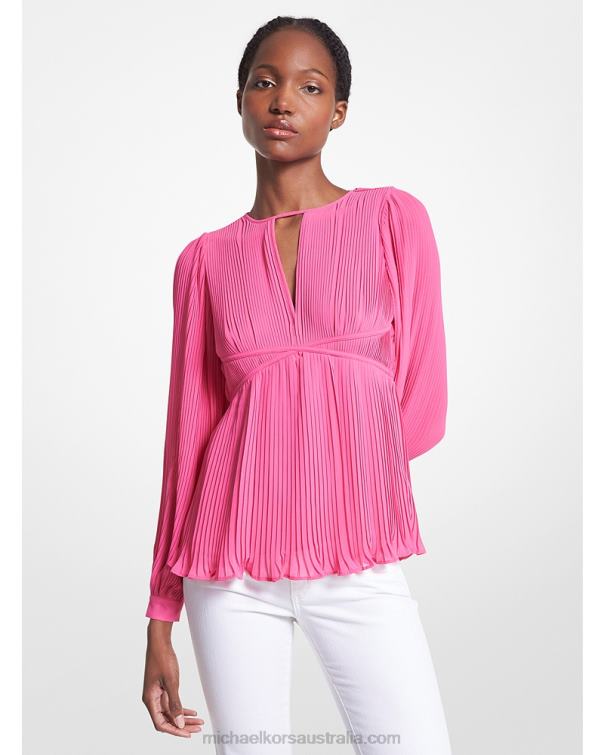 Women Cerise 4T06F447 Pleated Georgette Blouse Michael Kors