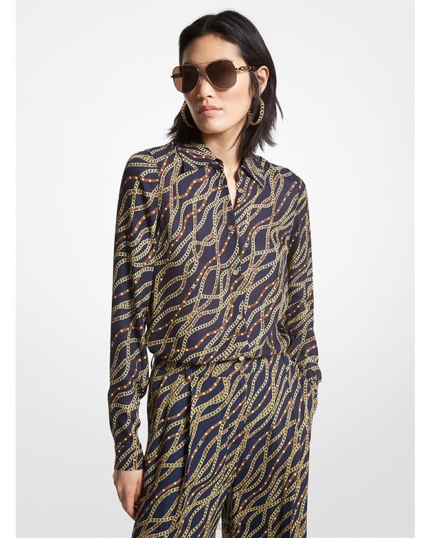 Women Midnightblue 4T06F369 Status Print Georgette Blouse Michael Kors