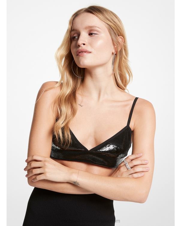 Women Black 4T06F445 Sequined Bra Top Michael Kors