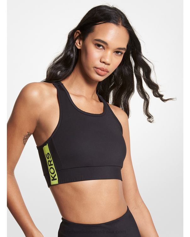 Women Black 4T06F631 Logo Tape Stretch Nylon Sports Bra Michael Kors