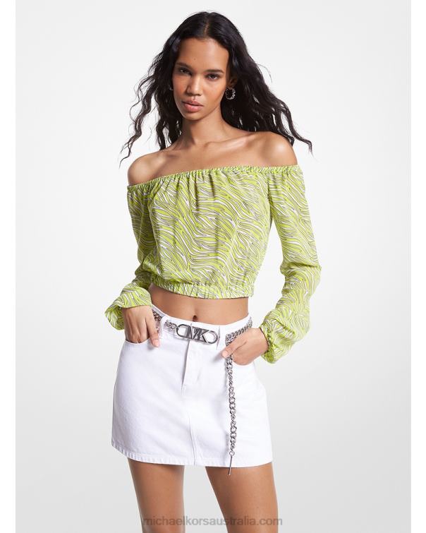 Women Brt Limeade 4T06F422 Zebra Print Georgette Off-The-Shoulder Top Michael Kors