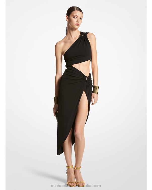 Unisex Black 4T06F3384 Collection Stretch Matte Jersey Elliptical Cutout Dress Michael Kors