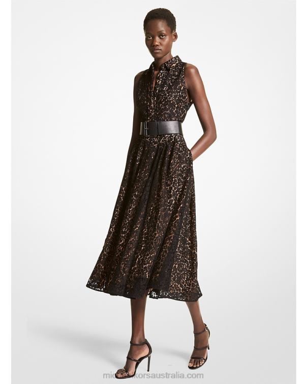 Unisex Black 4T06F3646 Collection Floral Lace Shirtdress Michael Kors