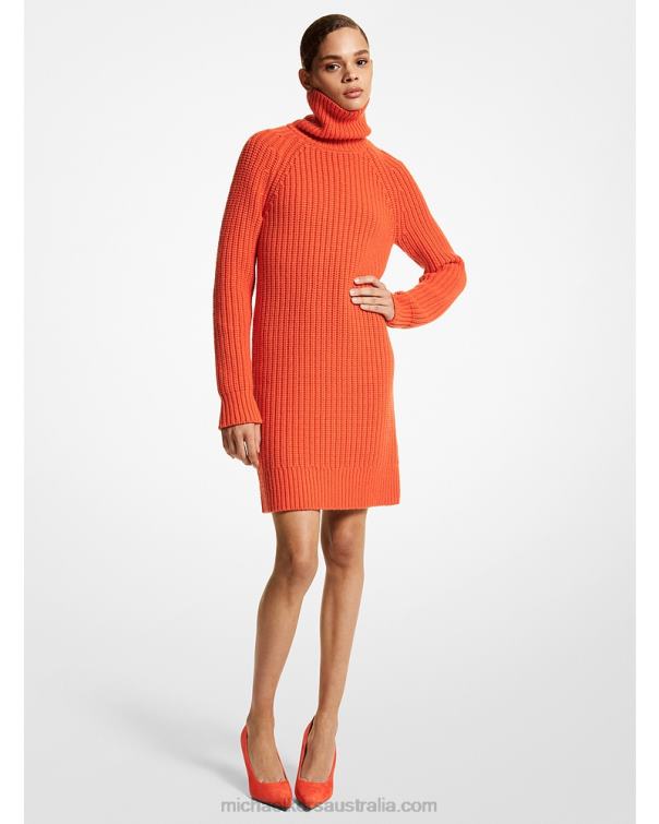 Unisex Orange 4T06F3641 Collection Cashmere Turtleneck Dress Michael Kors