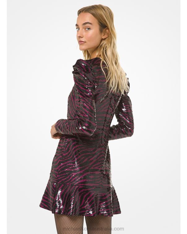 Women Berry 4T06F180 Tiger Sequined Flounce Dress Michael Kors