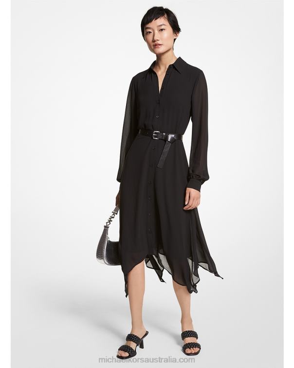 Women Black 4T06F105 Georgette Handkerchief Shirtdress Michael Kors