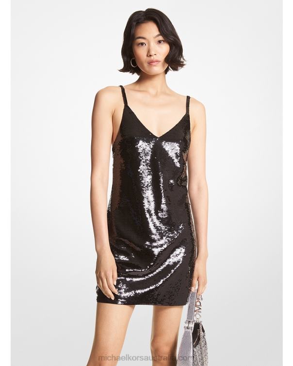 Women Black 4T06F141 Sequined Mesh Tank Dress Michael Kors