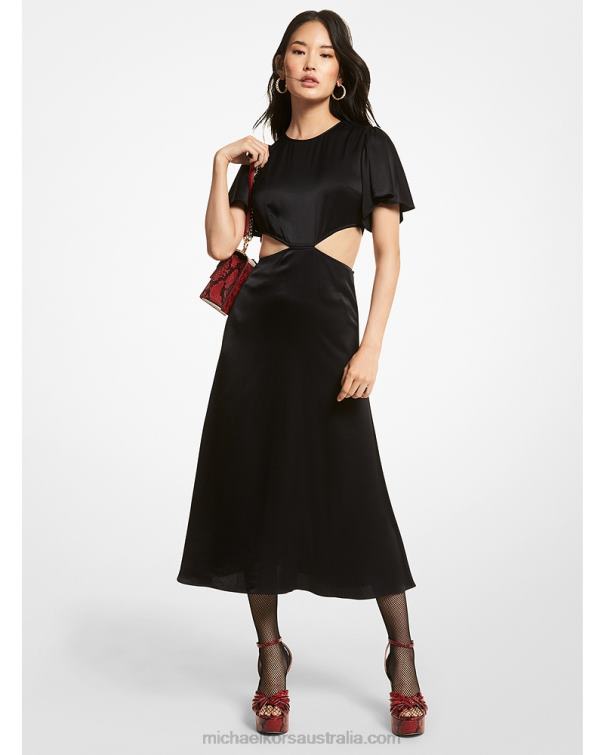 Women Black 4T06F165 Satin Cutout Dress Michael Kors