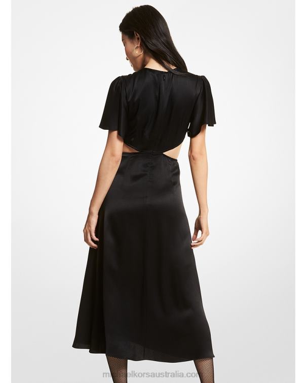 Women Black 4T06F165 Satin Cutout Dress Michael Kors