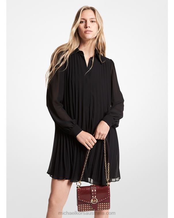 Women Black 4T06F169 Georgette Pleated Shirtdress Michael Kors