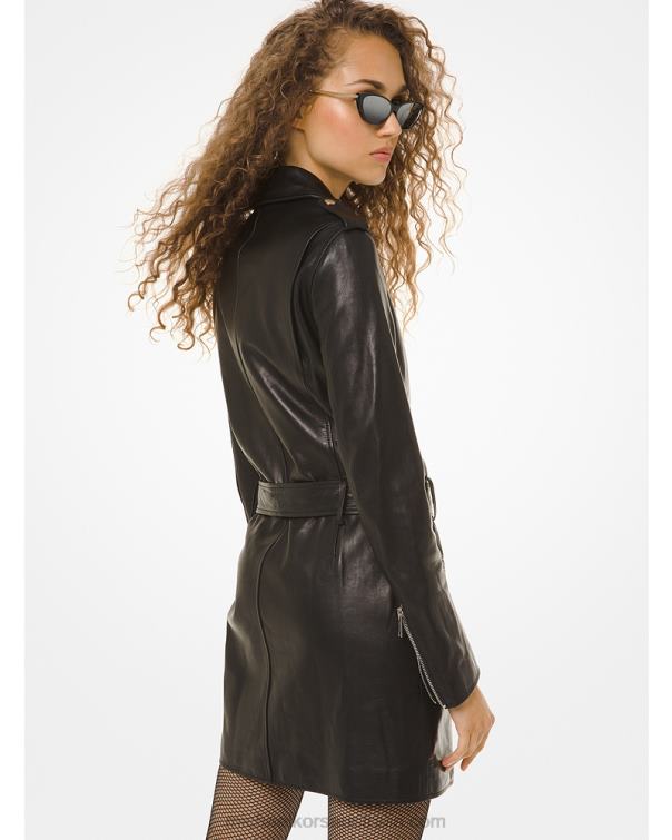 Women Black 4T06F186 Leather Moto Dress Michael Kors