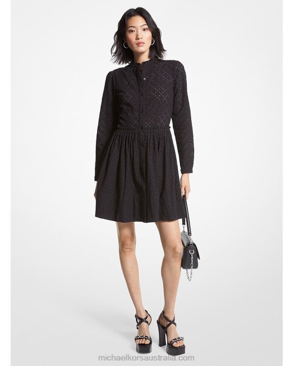 Women Black 4T06F37 Eyelet Cotton Shirtdress Michael Kors
