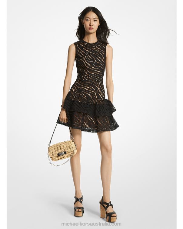 Women Black 4T06F69 Zebra Eyelet Cotton Dress Michael Kors