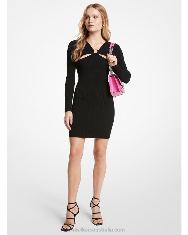 Women Black 4T06F82 Ribbed Stretch Viscose Dress Michael Kors