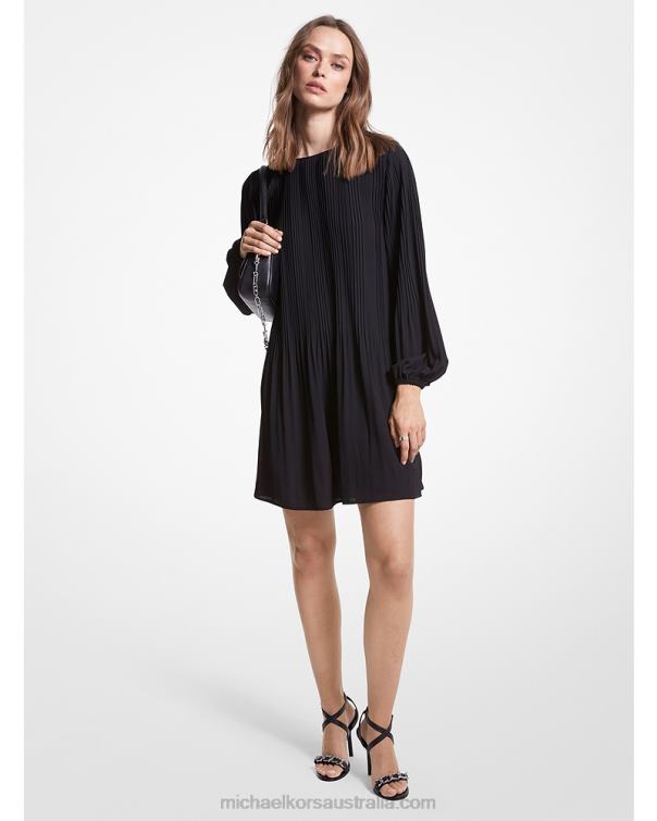 Women Black 4T06F8 Pleated Crepe Mini Dress Michael Kors
