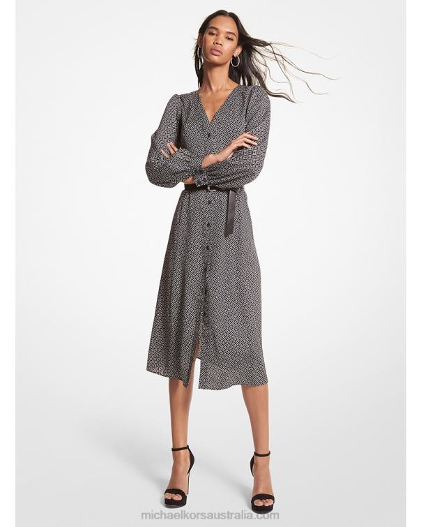 Women Bone 4T06F139 Logo Jacquard Shirtdress Michael Kors