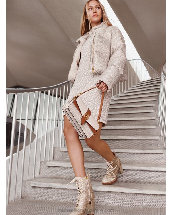 Women Bone 4T06F163 Logo Jacquard Mock Neck Dress Michael Kors